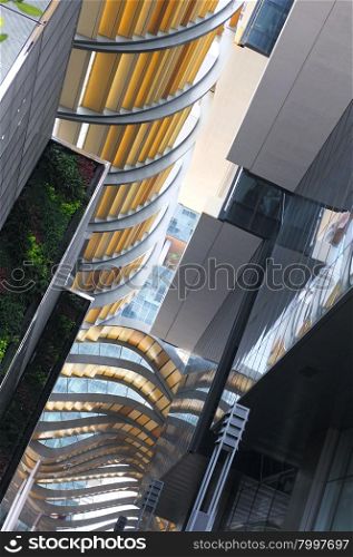 Spiral and curve roofs in modern architecture decoration