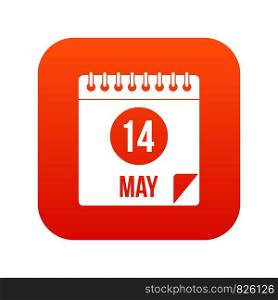 Spiral calendar page, 14th of May icon digital red for any design isolated on white vector illustration. Spiral calendar page 14th of May icon digital red