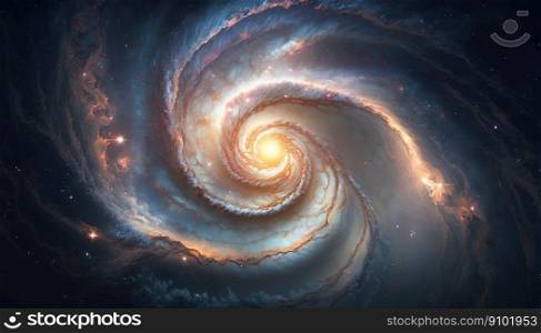 Spiral galaxy with stars in deep space. Milky way galaxy. Generative AI.. Spiral galaxy with stars in deep space. Milky way galaxy. Generative AI