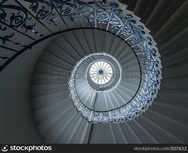 Spiral pattern of the tulip stairs in the Queen's palace in Greenwich London. Tulip staircase in Queens Palace in Greenwich London