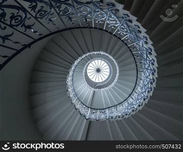 Spiral pattern of the tulip stairs in the Queen's palace in Greenwich London. Tulip staircase in Queens Palace in Greenwich London