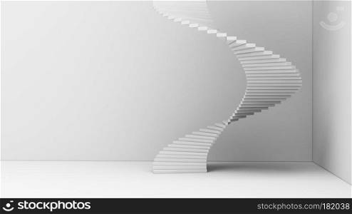 Spiral staircase isolated on white background in minimal architecture graphic design concept. 3d abstract illustration.