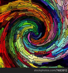 Spiral Twirl series. Composition of Stained glass swirl pattern of color fragments for projects on colorful design, creativity, art and imagination