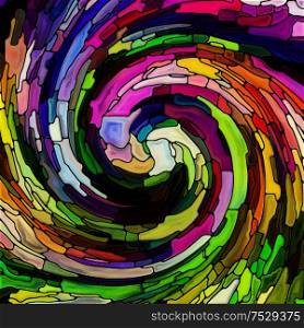 Spiral Twirl series. Composition of Stained glass swirl pattern of color fragments for projects on colorful design, creativity, art and imagination