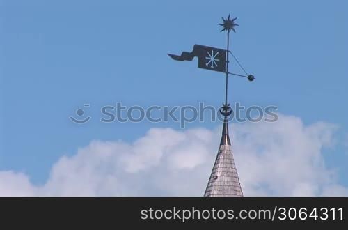 spire and weather vane on the tower of the old fortress, Kamjanets-Podilskyi, Ukraine