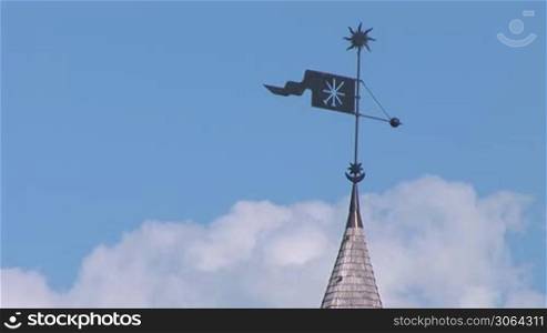spire and weather vane on the tower of the old fortress, Kamjanets-Podilskyi, Ukraine