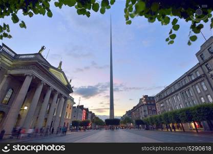 Spire famous landmark in Dublin, Ireland center symbol