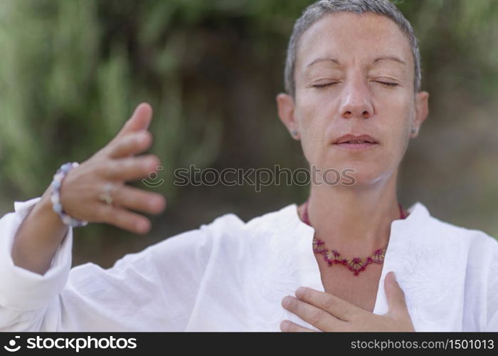 Spiritual Coach Sending Positive Thoughts Hand Gesture. Sending Positive Thoughts