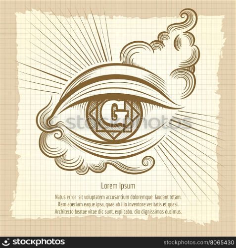 Spiritual eye in vintage style. Egypt God eye or spiritual eye in vintage style vector