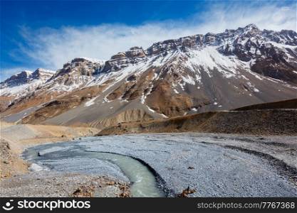 Spiti river in Spiti Valley in Himalayas. Himachal Pradesh, India. Spiti river in Spiti Valley in Himalayas