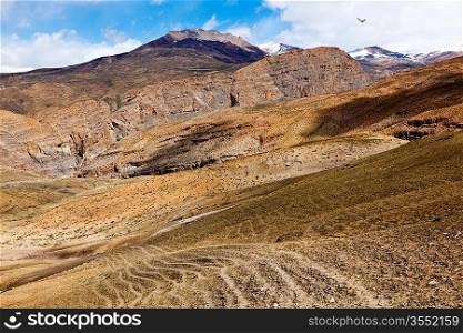 Spiti Valley - snowcapped Himalayan Mountains. Himachal Pradesh, India
