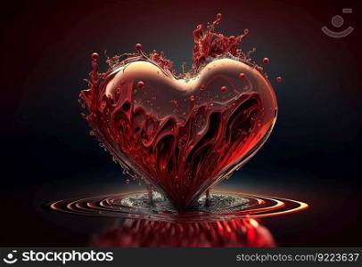 Splash heart love romance illustration. AI generative.