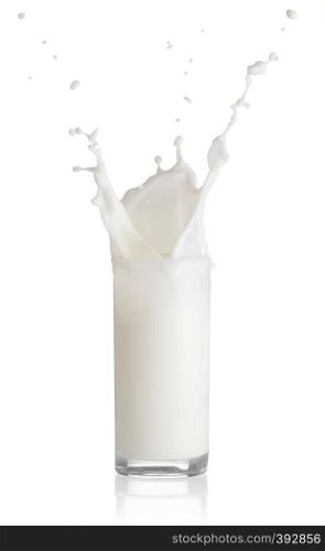 Splash in a glass of milk isolated on a white background. Splash in a glass of milk