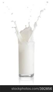 Splash in a glass of milk isolated on a white background. Splash in a glass of milk