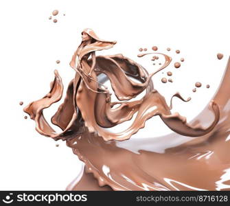 splash of brownish hot coffee or chocolate in form of woman or girl isolated on white background 3d rendering