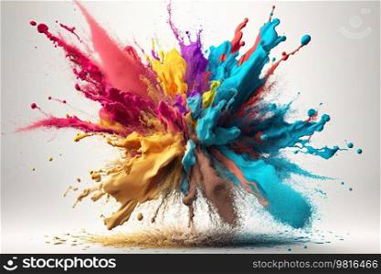 Splash of colored paints on white background. Illustrations generator AI 