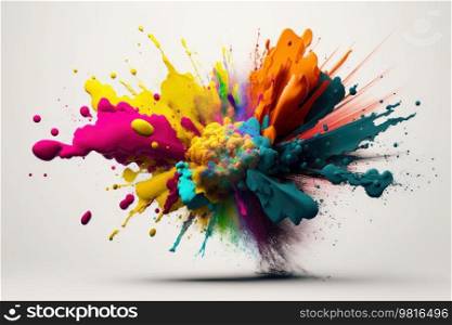 Splash of colored paints on white background. Illustrations generator AI 
