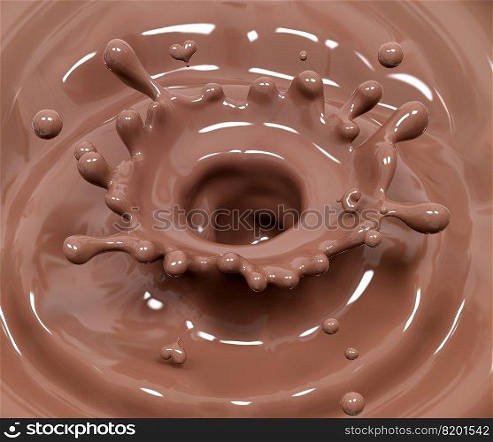 Splash of hot chocolate, sauce or syrup, cocoa drink or choco cream, melted chocolate wave, abstract liquid swirl background dessert, illustration food, isolated 3d rendering