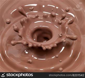 Splash of hot chocolate, sauce or syrup, cocoa drink or choco cream, melted chocolate wave, abstract liquid swirl background dessert, illustration food, isolated 3d rendering