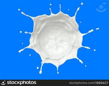 Splash of milk view from above. Clipping path. 3D illustration. Splash of milk view from above