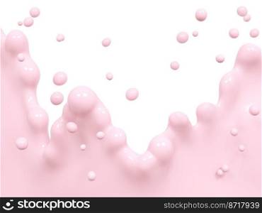 Splash of pink yogurt, abstract background, 3d rendering illustration for food dairy product ad poster
