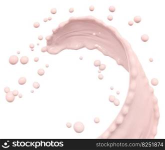 Splash of pink yogurt, abstract background,  pink paint, 3d rendering illustration for food dairy product ad poster.