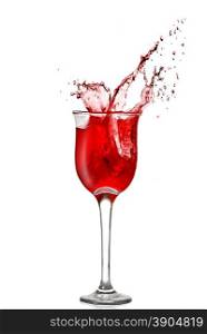 splash of red wine in goblet isolated on white