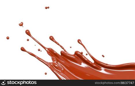 Splash of tomato juice. Vegetable seasoning barbecue sour food realistic. Abstract wave ketchup background, paint, 3d rendering
