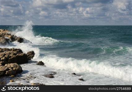 Splash of waves about coastal stones. Splash of waves about coastal stones. Crimea, Ukraine