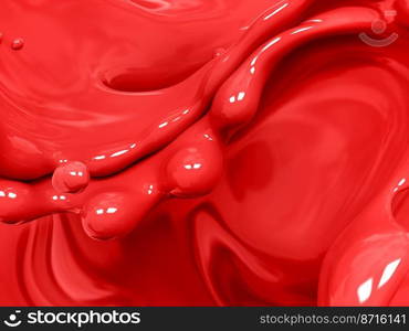 Splash, wave of red paint or liquid, abstract swirl background, 3d rendering