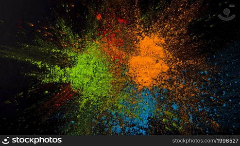 splatted green blue orange color black background