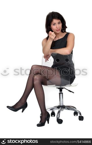 splendid brunette sat on chair