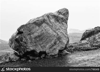 Splinter rocks at the edge of a mountain road, Crete Island, Greece