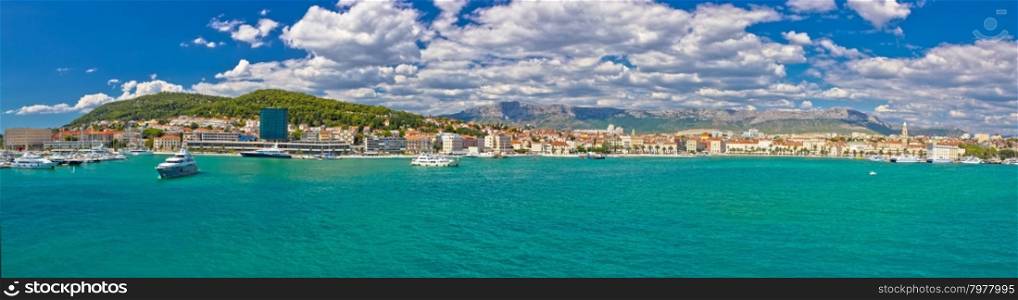 Split blue waterfront panoramic view, Dalmatia, Croatia