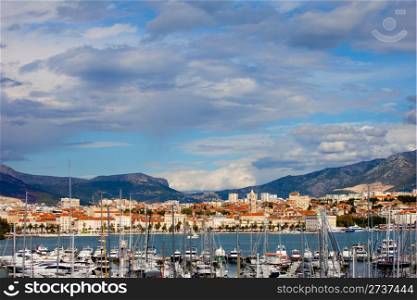 Split cityscape on the Adriatic Sea in Croatia, harbor in the foreground