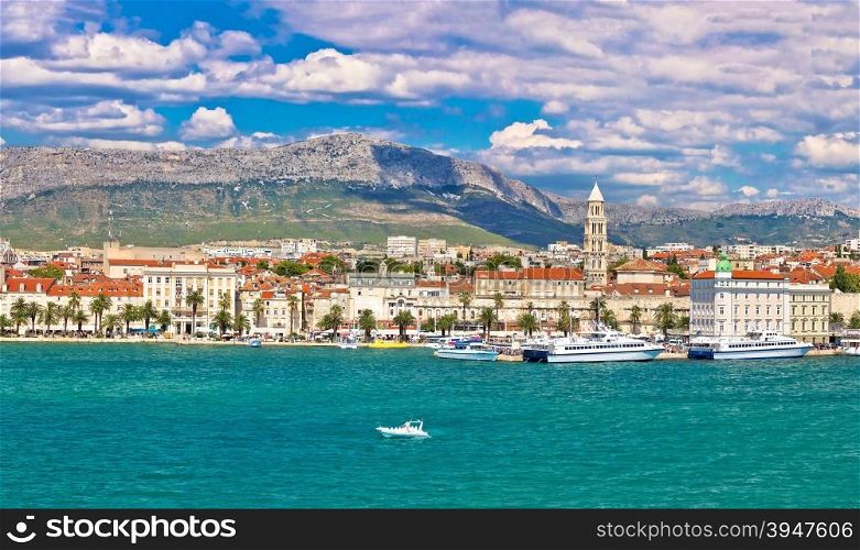 Split Riva waterfront view from sea, Dalmatia, Croatia