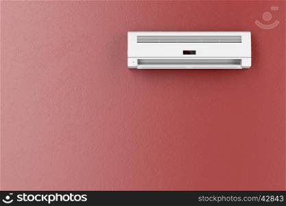 Split-system air conditioner on red wall