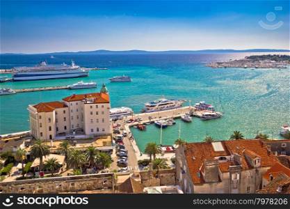 Split waterfront and harboar aerial view, Dalmatia, Croatia
