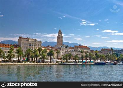Split waterfront palm promenade and Diocletian Palace view, Dalmatia, Croatia