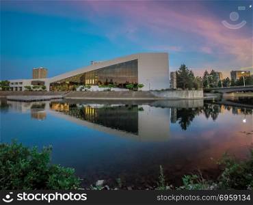 spokane city in washington at riverfront park at sunset