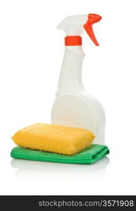 sponge on a napkin and white bottle