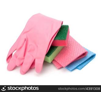sponges group and gloves isolated on the white background