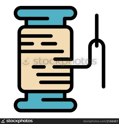 Spool needle icon. Outline spool needle vector icon color flat isolated. Spool needle icon color outline vector