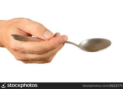 spoon in hand isolated on a white background