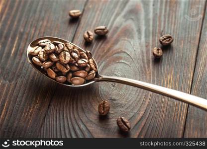 Spoon of coffee beans