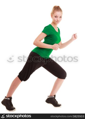 Sport and active lifestyle. Sporty flexible girl fitness young woman in sportswear doing stretching exercise isolated on white.