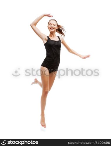 sport and health care concept - beautiful girl jumping in black cotton underwear