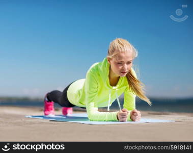 sport and lifestyle concept - woman doing sports outdoors. woman doing sports outdoors