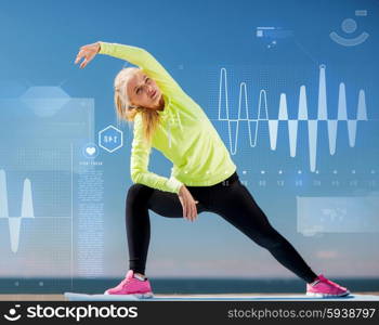 sport and lifestyle concept - woman doing sports outdoors. woman doing sports outdoors