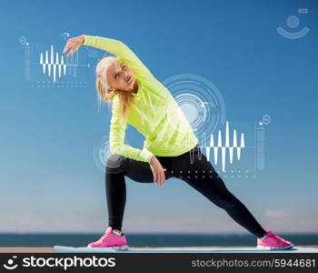 sport and lifestyle concept - woman doing sports outdoors. woman doing sports outdoors